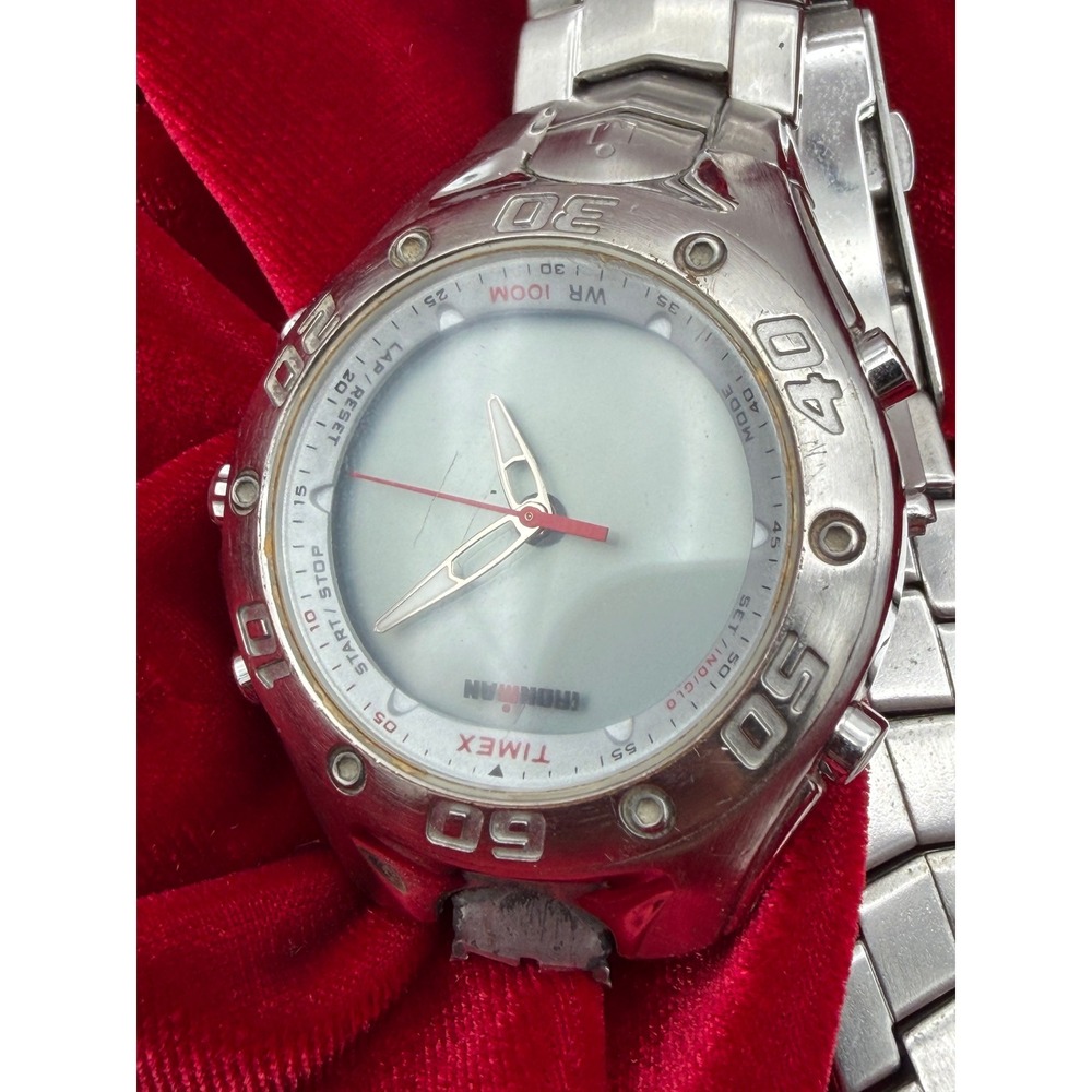 Timex Ironman Triathlon Watch Silver Tone Stainless Steel WR 100M Untested